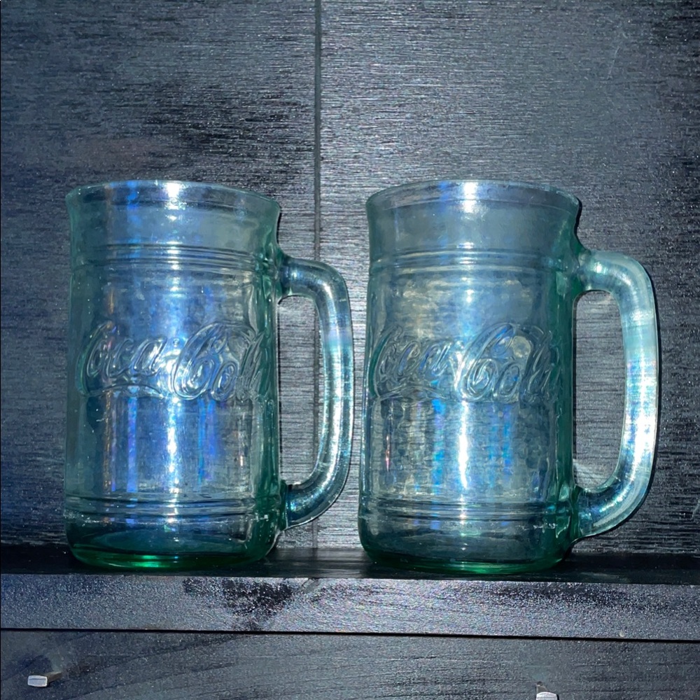 Coca Cola Vintage Green Glass Mug Set